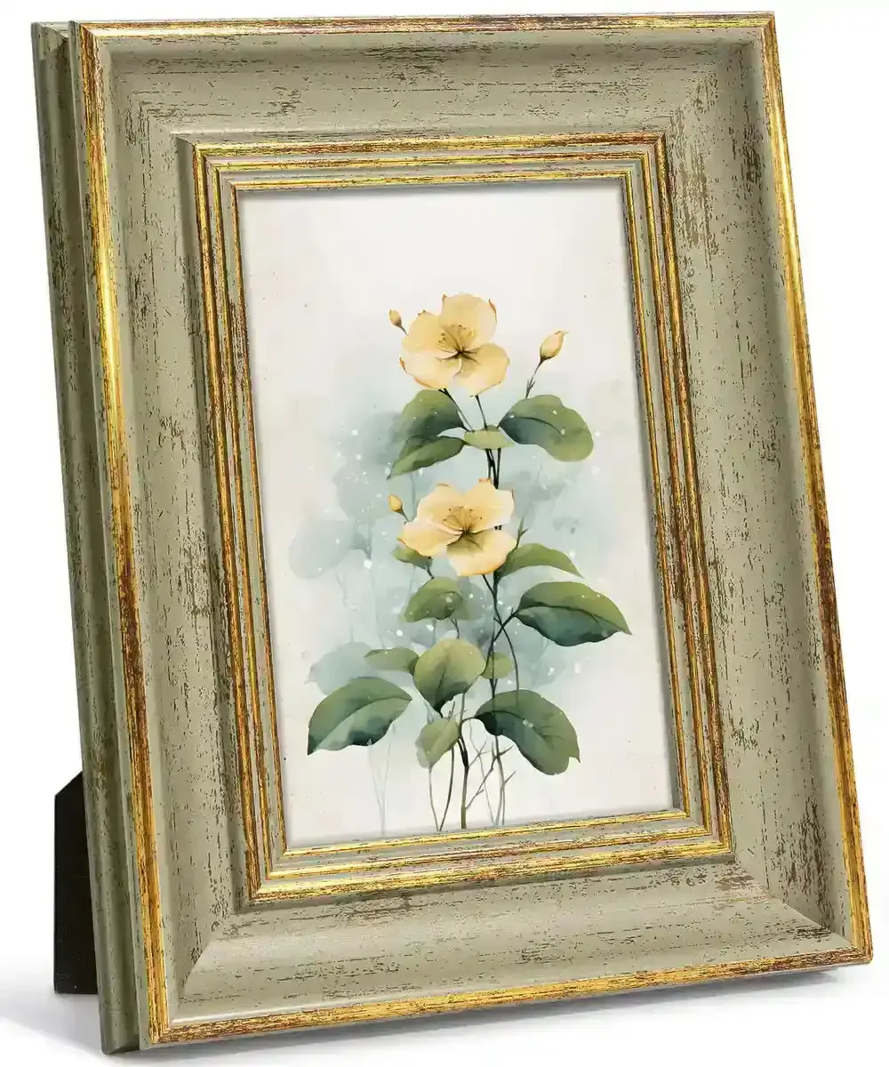 Afuly 10x15cm Antique Green Gold Photo Frame for Wall Hanging Decor