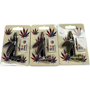 Hemp Leaf 3.5 Inch Metal Hand Pipe with Pipe Screens
