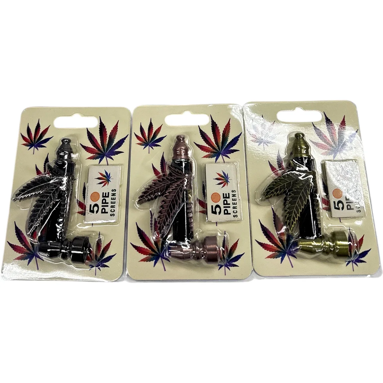 Hemp Leaf 3.5 Inch Metal Hand Pipe with Pipe Screens