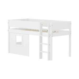 High Bed 120 cm with Treehouse, 90x200 cm, White, Grooves