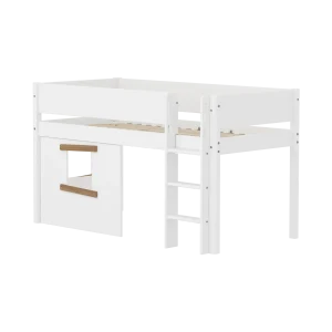 High Bed 120 cm with Treehouse, 90x200 cm, White/Oak