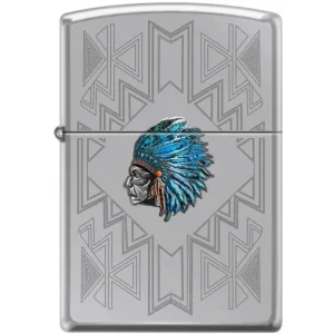 Zippo Lighter - Indian Headdress High Polish Chrome