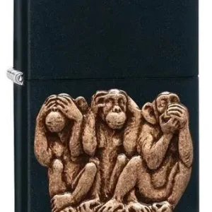 Zippo Lighter - Three Monkeys Black Matte